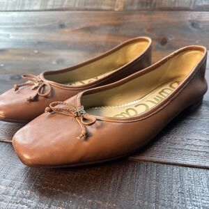 Sam Edelman Flora Ballet Flat Womens 8.5 Cognac Soft Leather Bow Structured Back
